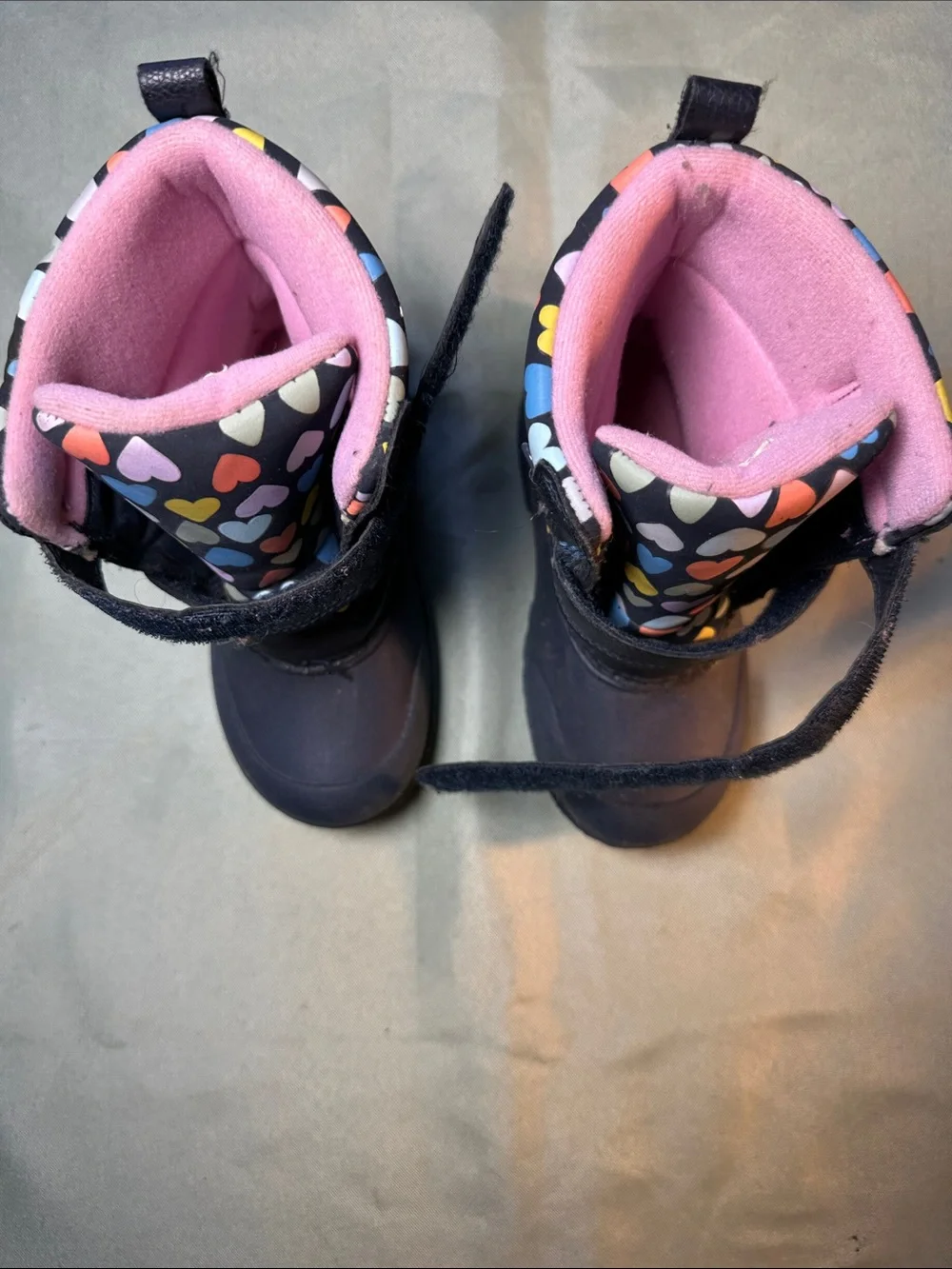 Carter's Black Boots with Multicolor Heart Tongue and Pink Lining